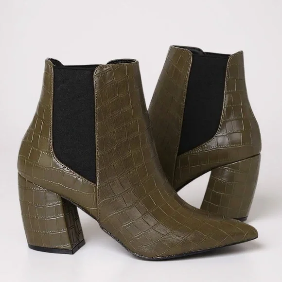 The Valentina Croc Embossed Block Heel Ankle Boots - Picture 10 of 14
